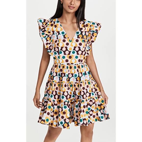 LA DOUBLE J Honeybun Cotton Poplin Mini Ruffle Flare Resort Dress Gumball Print - Picture 3 of 16